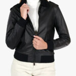 Antea Black Lamb Women s Leather Bomber Jacket