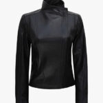 Arezzo Black Flap Closure Leather Cafe Racer Jacket