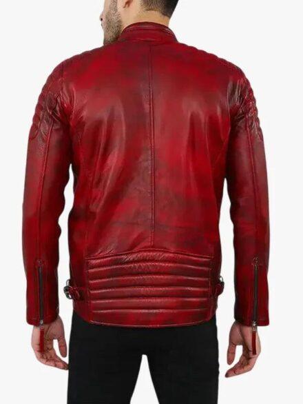 AsherDistressedRedQuiltedRacerLeatherJacketBack
