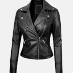 Asymmetrical Black Leather Biker Jacket Womens