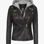 Bagheria Black Womens Leather Jacket With Hood