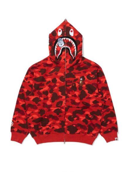 Bape x Stray Kids Shark Full Zip Hoodie Red