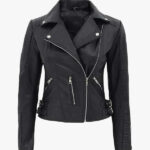 Bari Women Asymmetrical Leather Moto Jacket
