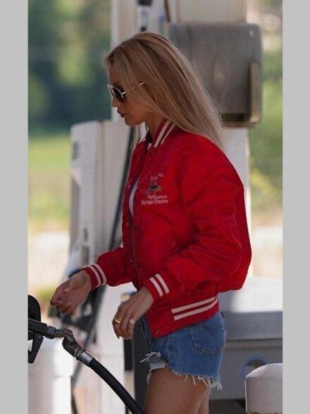 Bella Hadid Red Bomber Jacket