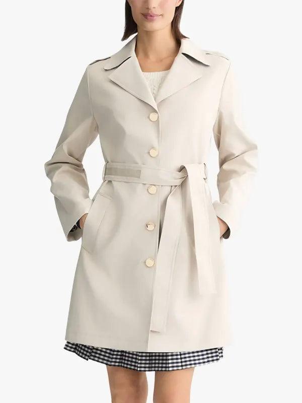 Belted Mid-Length Cream Trench Coat For Women's