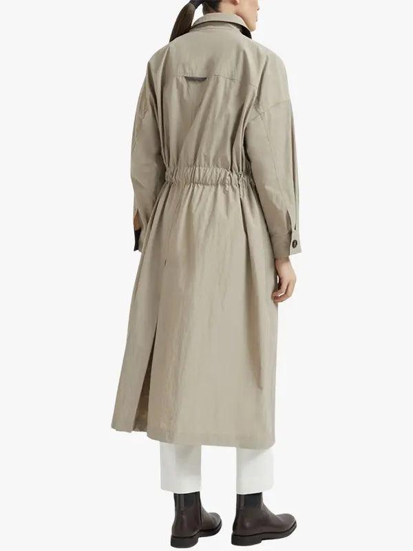 Belted Utility Longline Trench Coat For Women's