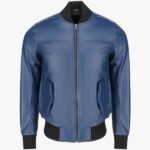 Bert Men s Classic Fit Blue Bomber Leather Jacket 2