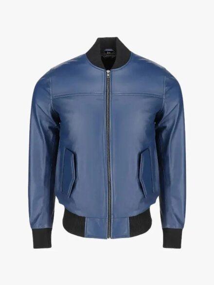 Bert Men s Classic Fit Blue Bomber Leather Jacket 2