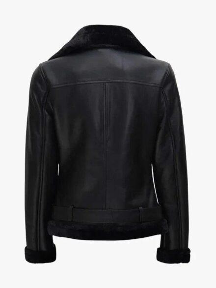 Black Agnes Women s Leather Shearling Jacket