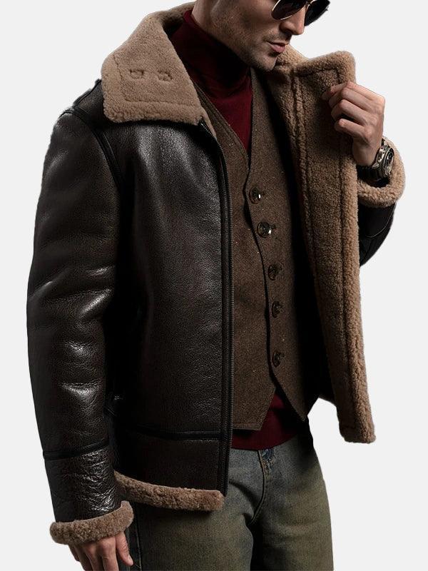 Brown Sheepskin B 3 Bomber Style Shearling Flight Jacket Men