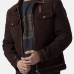 Brown Suede Trucker Style Casual Leather Jacket Mens