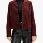 Burgundy Lambskin Leather Short Suede Jacket