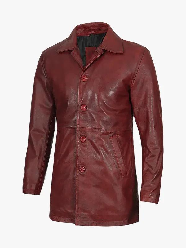 Burgundy Real Lambskin Leather Car Coat For Men s
