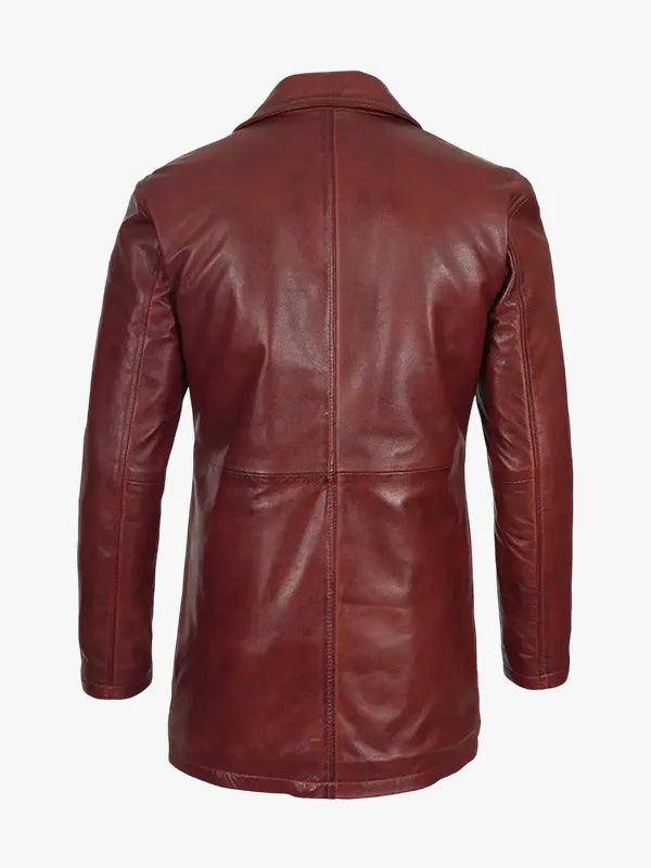 Burgundy Real Lambskin Leather Car Coat Men s