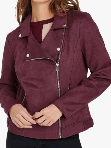 Burgundy Suede Leather Moto Jacket