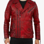 Burke Distressed Red Motorcycle Leather Jacket Front