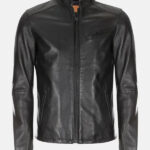 Burton Mandarin Collar Black Leather Jacket