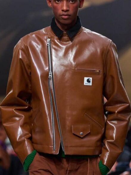 Carhartt Sacai Leather Jacket Brown