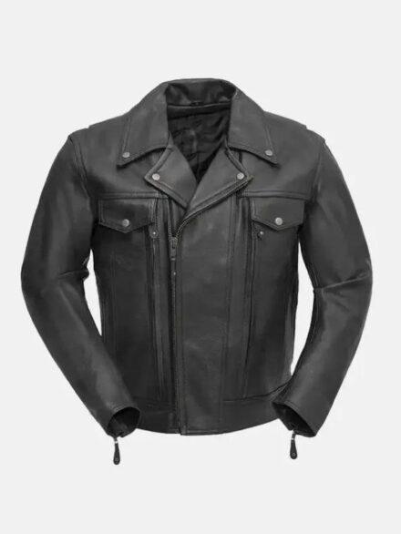 Caven Black Motorcycle Leather Jacket Front 595x793 1
