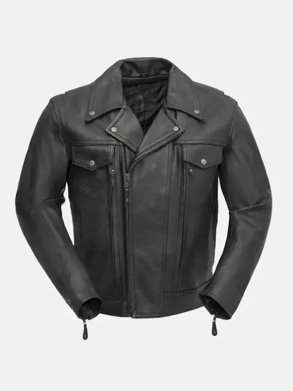 Caven Black Motorcycle Leather Jacket Front 595x793 1