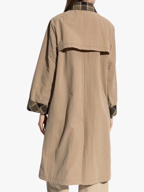 Check-Lined Single-Breasted Mac Coat