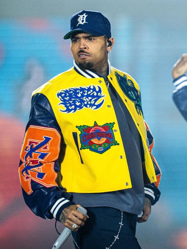 Chris Brown Breezy Bowl Varsity Jacket Yellow and Blue