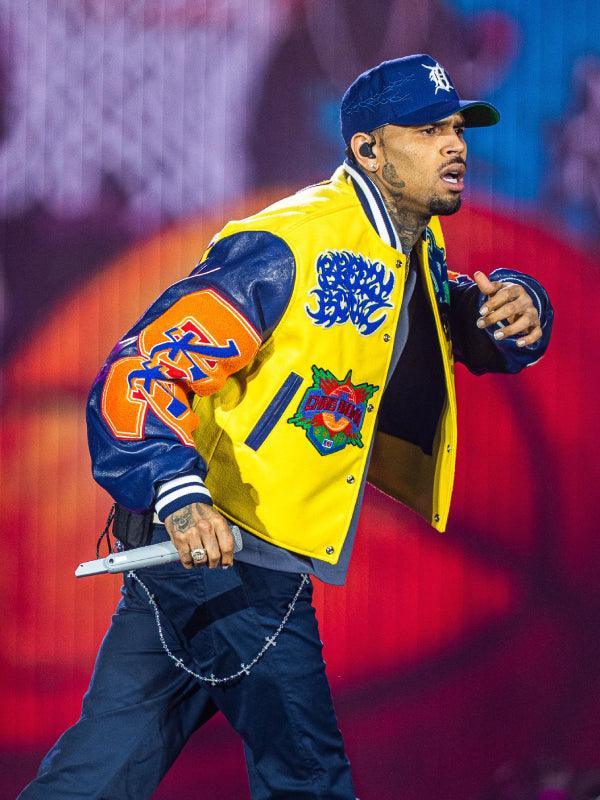 Chris Brown Breezy Bowl Yellow Blue Varsity Jacket