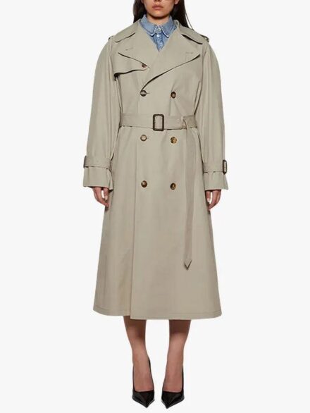 Classic Double-Breasted Belted Long Trench Coat For Women's