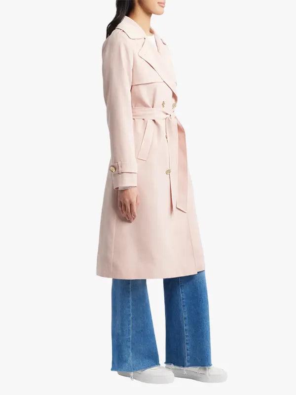 Classic Double-Breasted Pink Trench Coat For Women's