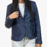 Classic 712 Women s Blue Genuine Leather Jacket