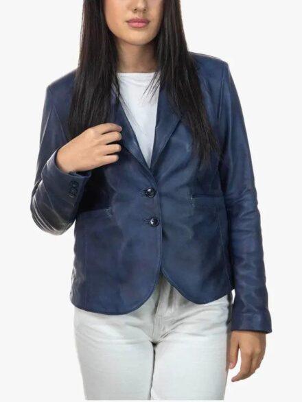 Classic 712 Women s Blue Genuine Leather Jacket
