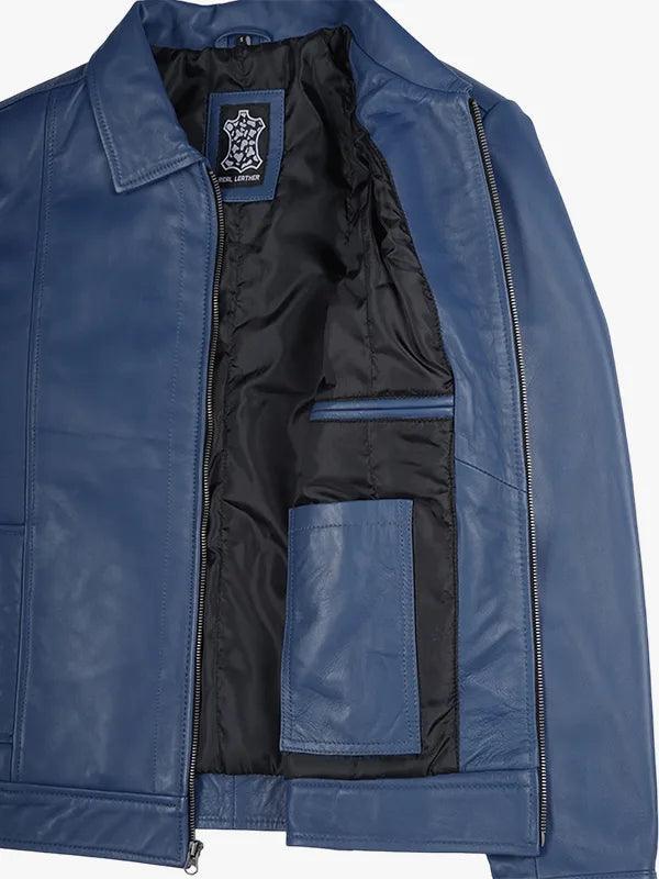 Classic Leather Jacket with Shirt Collar For Men s
