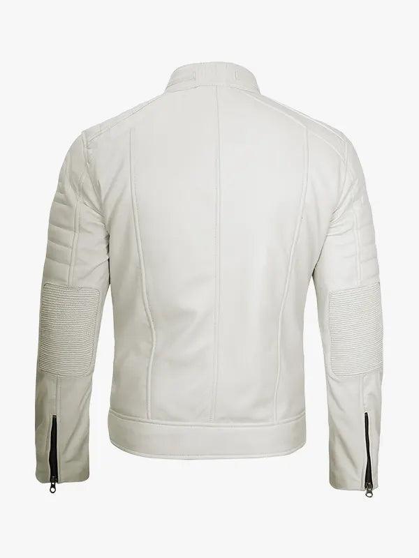 Classic Off White Caf Racer Leather Jacket Men s