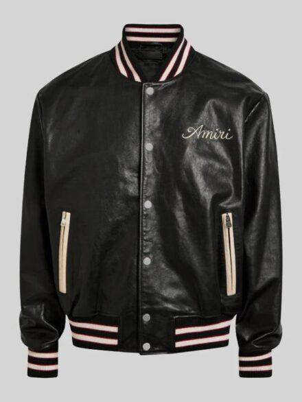 Club Amiri Leather Varsity Jacket Black