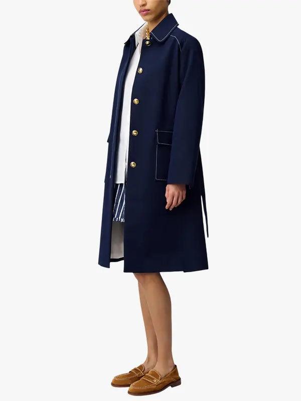 Contrast Stitch Single-Breasted Mac Coat
