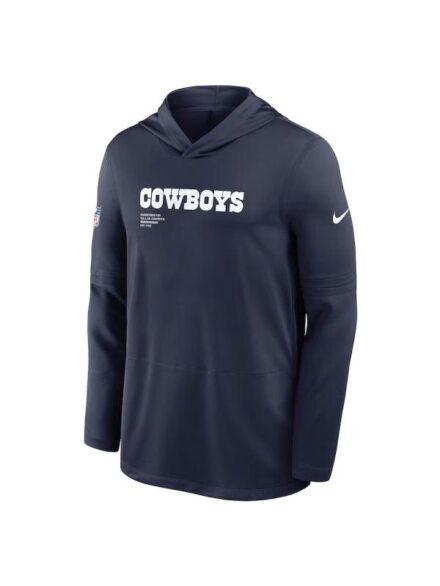 Dallas Cowboys Sideline Performance Long Sleeve Hoodie T Shirt Blue