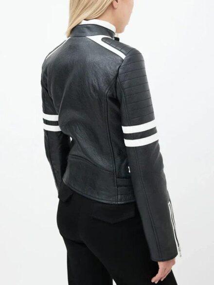 Diesel Black White Leather Biker Jacket