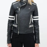 Diesel Black White Leather Moto Jacket