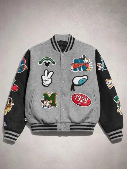 Disney Mickey Friends Varsity Jacket Grey and Black