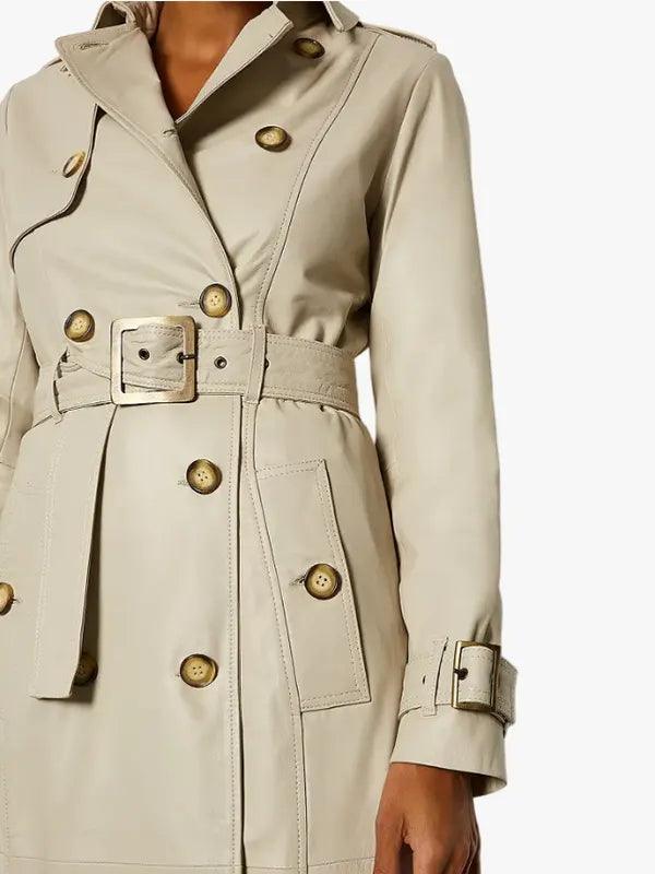 Double-Breasted Belted Leather Coat