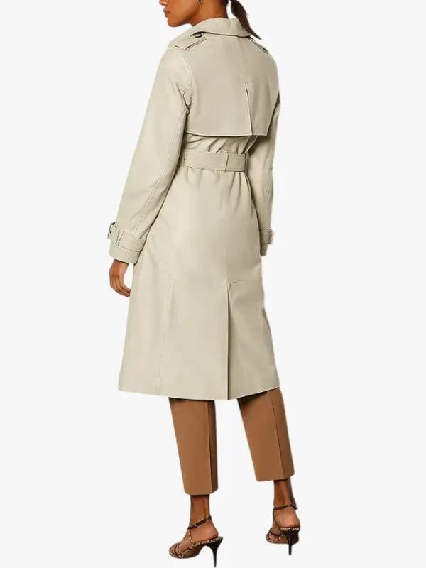Double-Breasted Leather Trench Coat For Women's