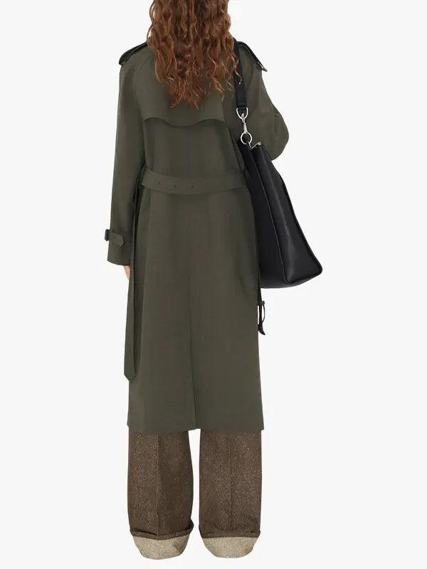 Double breasted Long Stretch Wool Trench Coat