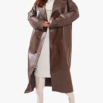 Double Breasted Faux Leather Trench Coat