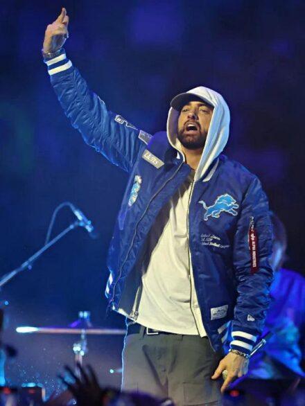 Eminem Detroit Lions MA 1 Bomber Jacket Blue