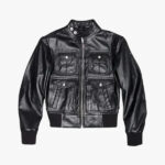 Emma Black Leather Bomber Jacket