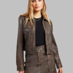 Ena Pelly Lennie Leather Biker Jacket Brown