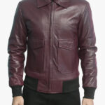 Ernesto Mens Maroon Leather BomberJacket