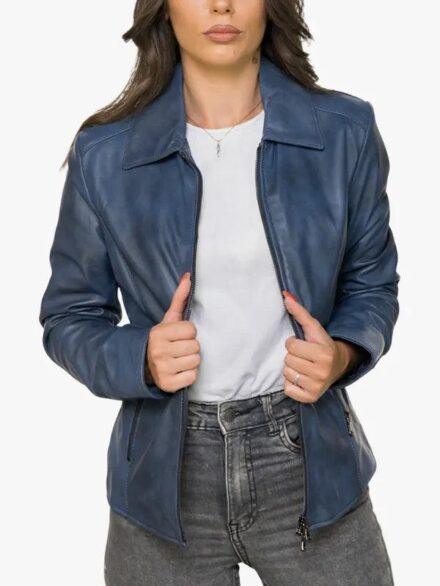 Eva Women s Real Leather Jacket in Blue
