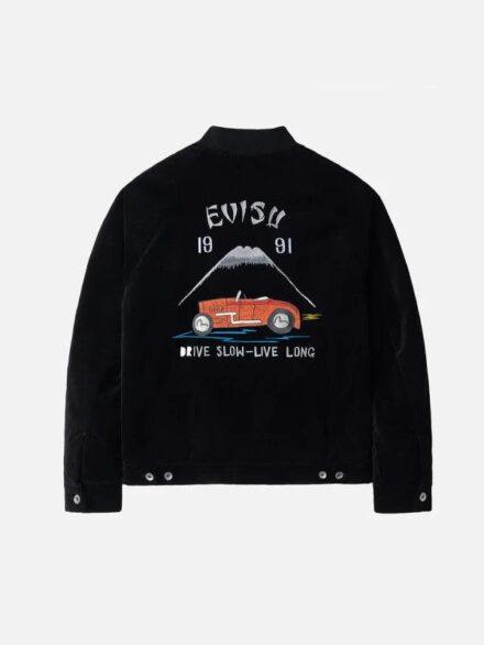 Evisu Vintage Velvet Regular Fit Padded Souvenir Jacket Black
