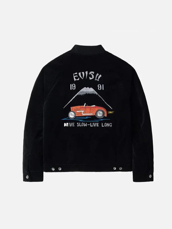 Evisu Vintage Velvet Regular Fit Padded Souvenir Jacket Black